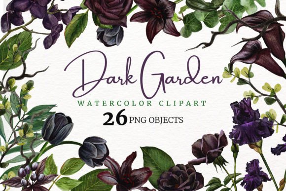 Download Dark Garden. Watercolor Floral Clipart. - Premium Bundle