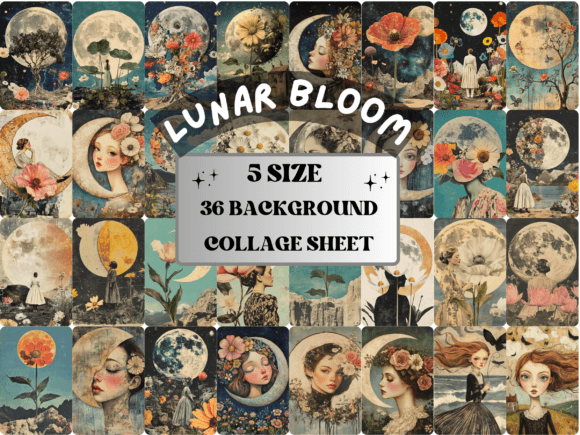 Download Whimsy Lunar Bloom Collage Paper - Collage Collection