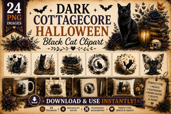 Download Dark Cottagecore Halloween Black Cat - Premium Bundle