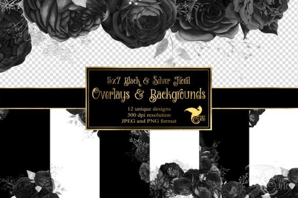 Download 5x7 Black and Silver Floral Overlays - Black Collection