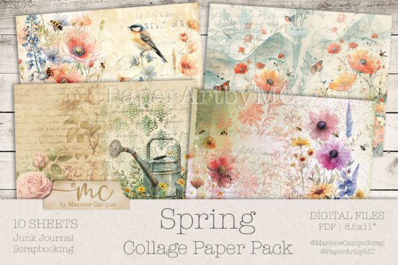 Download Spring Collage Paper, Junk Journal Pages - Premium Resources